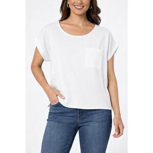 NWT Six/Fifty White Short Sleeve Pocket Top Button Back Blouse Size Small